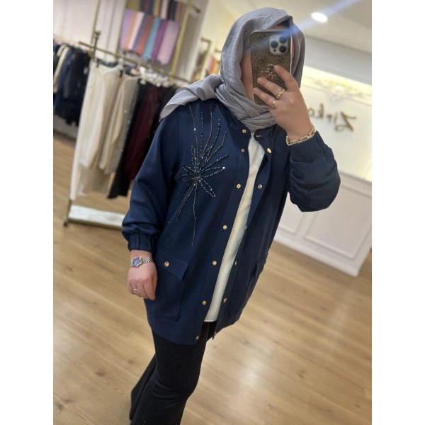 Pureva Taş İşlemeli Bomber Ceket