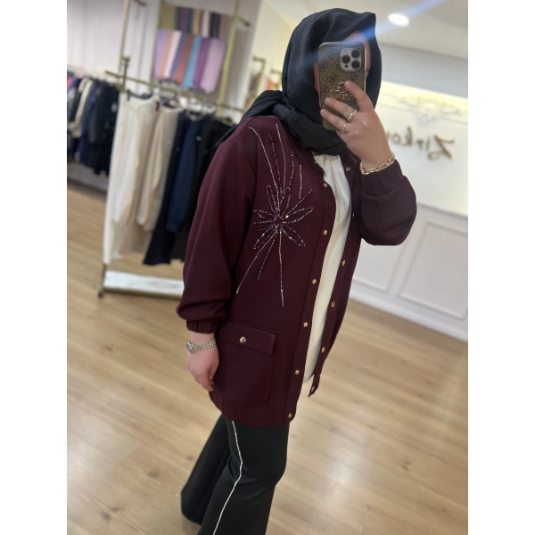 Pureva Taş İşlemeli Bomber Ceket