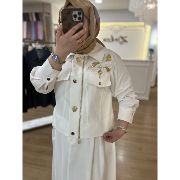 Pureva Nakışlı Gabardin Etek Takım