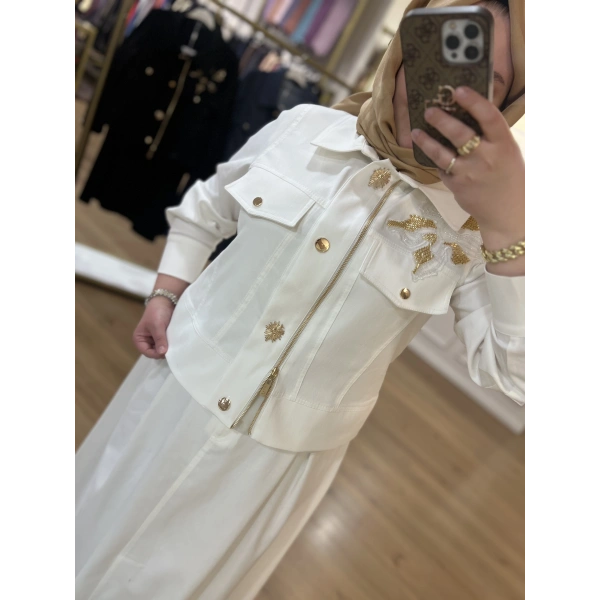 Pureva Nakışlı Gabardin Etek Takım