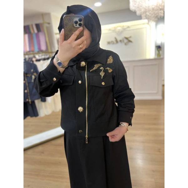 Pureva Nakışlı Gabardin Etek Takım