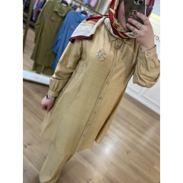 MEVA PLUS BY PUREVA Broşlu Pamuk Keten Takım