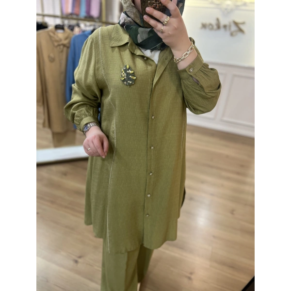 MEVA PLUS BY PUREVA Broşlu Pamuk Keten Takım