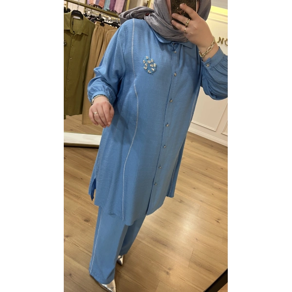 MEVA PLUS BY PUREVA Broşlu Pamuk Keten Takım