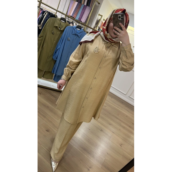 MEVA PLUS BY PUREVA Broşlu Pamuk Keten Takım