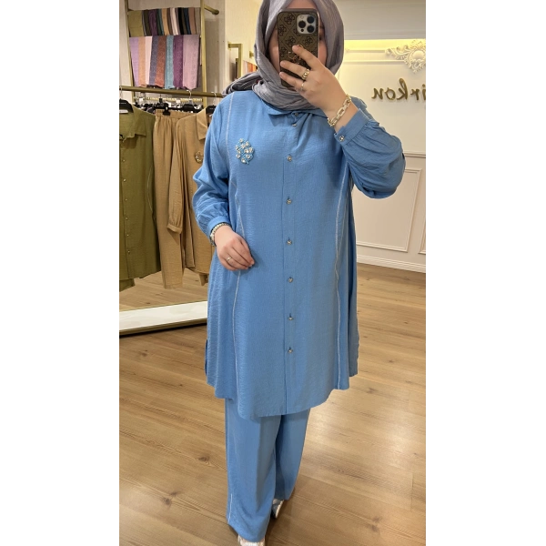 MEVA PLUS BY PUREVA Broşlu Pamuk Keten Takım