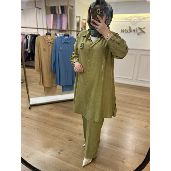 MEVA PLUS BY PUREVA Broşlu Pamuk Keten Takım