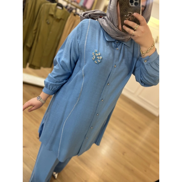 MEVA PLUS BY PUREVA Broşlu Pamuk Keten Takım