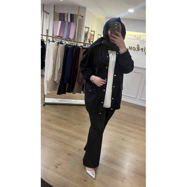 Pureva Taş İşlemeli Bomber Ceket