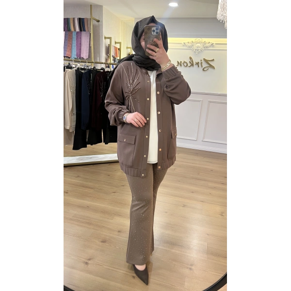 Pureva Taş İşlemeli Bomber Ceket