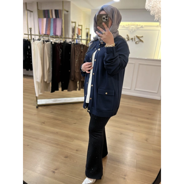 Pureva Taş İşlemeli Bomber Ceket