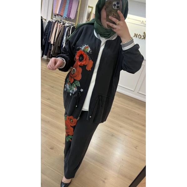 İTHAL Büyük Beden Gül Kabartmalı Tensel Takım