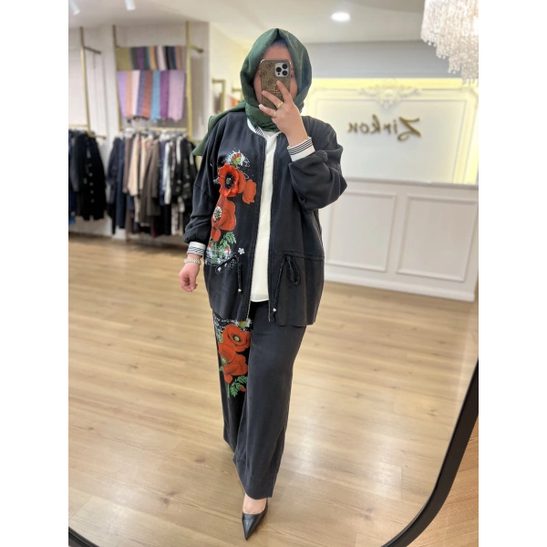 İTHAL Büyük Beden Gül Kabartmalı Tensel Takım