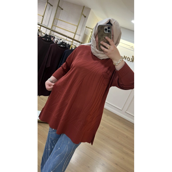 ADN Dalga ve Çiçek Desenli Merserize Tunik (BÜYÜK BEDEN)