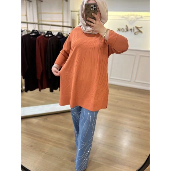 ADN Dalga ve Çiçek Desenli Merserize Tunik (BÜYÜK BEDEN)