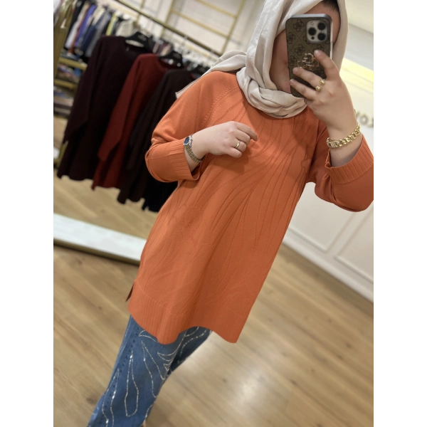 ADN Dalga ve Çiçek Desenli Merserize Tunik (BÜYÜK BEDEN)