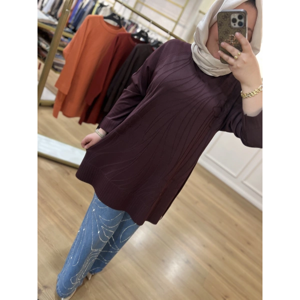 ADN Dalga ve Çiçek Desenli Merserize Tunik (BÜYÜK BEDEN)