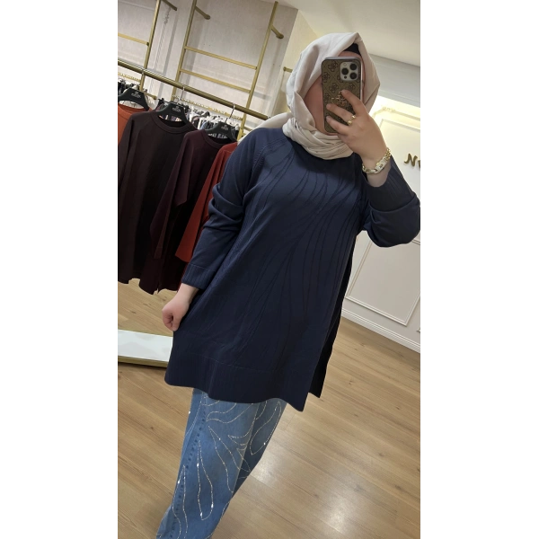 ADN Dalga ve Çiçek Desenli Merserize Tunik (BÜYÜK BEDEN)