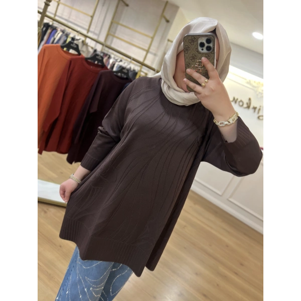 ADN Dalga ve Çiçek Desenli Merserize Tunik (BÜYÜK BEDEN)