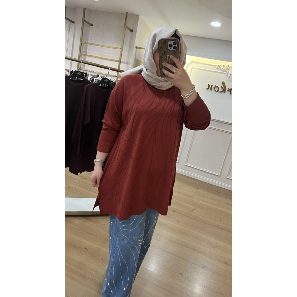 ADN Dalga ve Çiçek Desenli Merserize Tunik (BÜYÜK BEDEN)