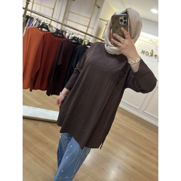 ADN Dalga ve Çiçek Desenli Merserize Tunik (BÜYÜK BEDEN)