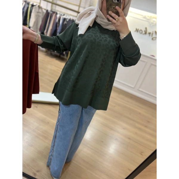 ADN LEOPAR Desenli Merserize Tunik (BÜYÜK BEDEN)