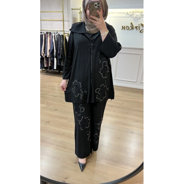 İTHAL BÜYÜK BEDEN Zımbalı Güpürlü Takım