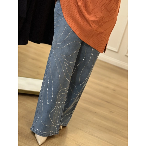 İTHAL Taşlı Palazzo Pamuk Kot