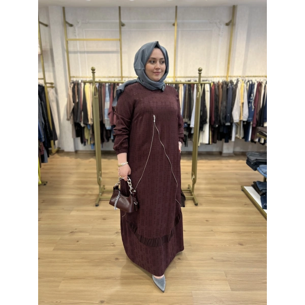 FATMA DANIŞMAN Kazayağı Jakar Fermuarlı Elbise