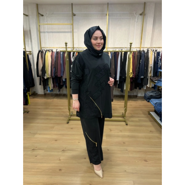 MEVA BY PUREVA Dantel ve Fermuar Detay Modal Takım