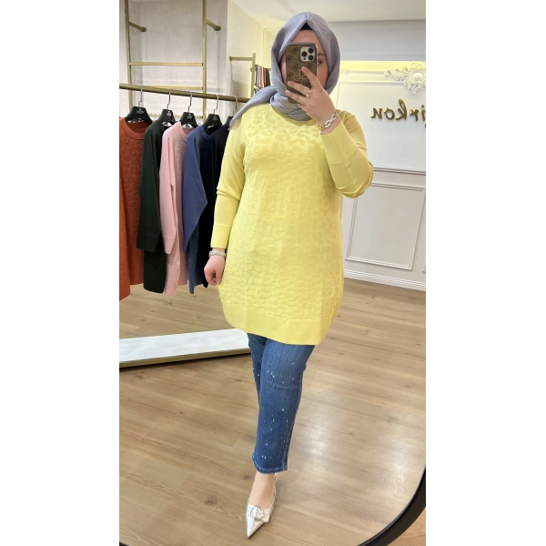 ADN LEOPAR Desenli Merserize Tunik (NORMAL BEDEN)