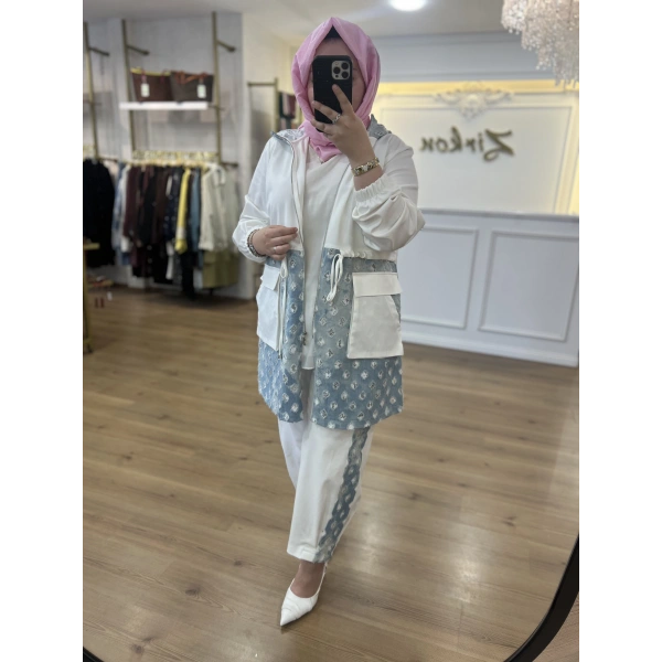 FATMA DANIŞMAN Kare Pul İnce Kot Takım