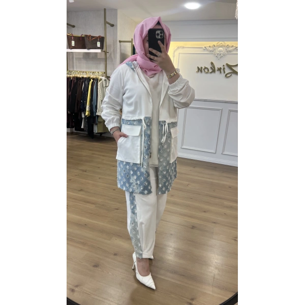 FATMA DANIŞMAN Kare Pul İnce Kot Takım