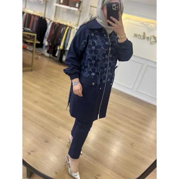 FATMA DANIŞMAN Pul Çiçekli İnce Kot Takım
