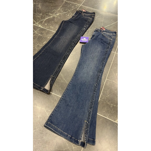 Lacarte Zımbalı Taşlı Yırtmaçlı İspanyol Kot