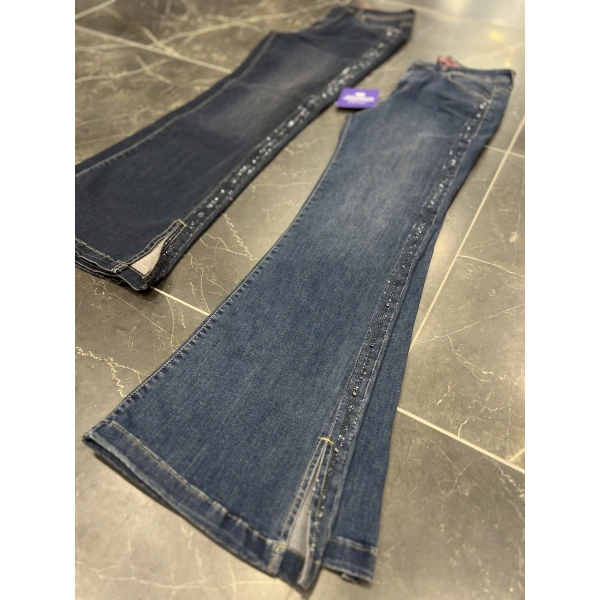 Lacarte Zımbalı Taşlı Yırtmaçlı İspanyol Kot