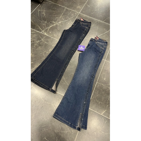 Lacarte Zımbalı Taşlı Yırtmaçlı İspanyol Kot