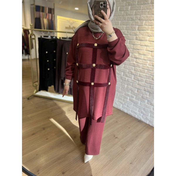 Levidor Angora Şeritli Düğmeli Takım