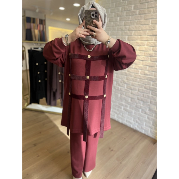 Levidor Angora Şeritli Düğmeli Takım