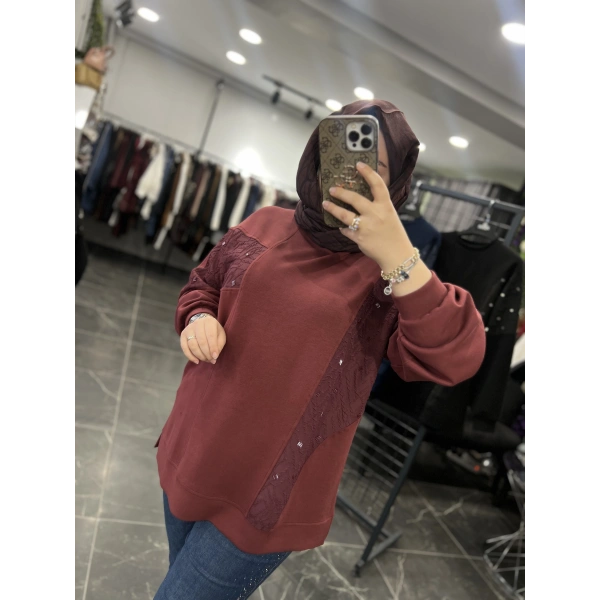 Levidor Jakarlı Boncuk İşlemeli Sweat