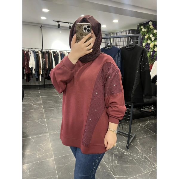 Levidor Jakarlı Boncuk İşlemeli Sweat