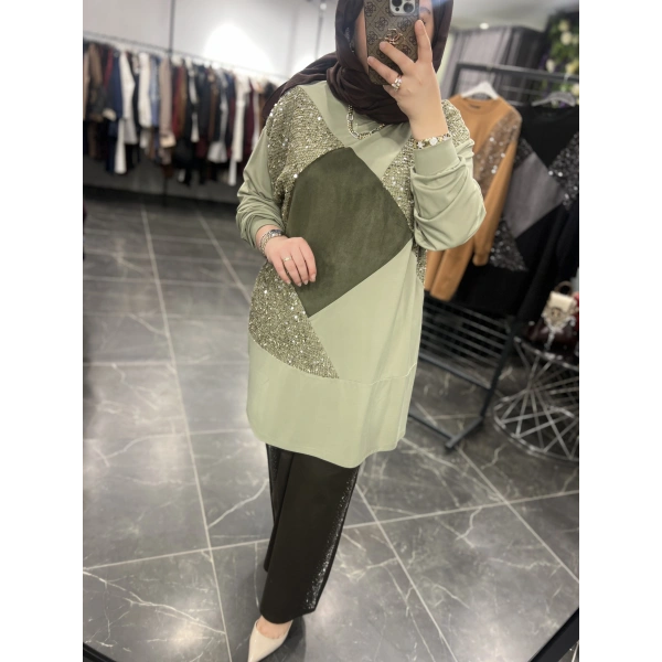 Levidor Pul ve Nubuklu Bambu Penye Tunik