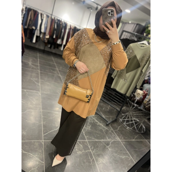 Levidor Pul ve Nubuklu Bambu Penye Tunik