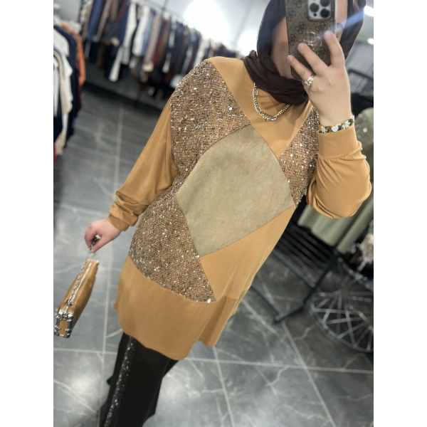 Levidor Pul ve Nubuklu Bambu Penye Tunik