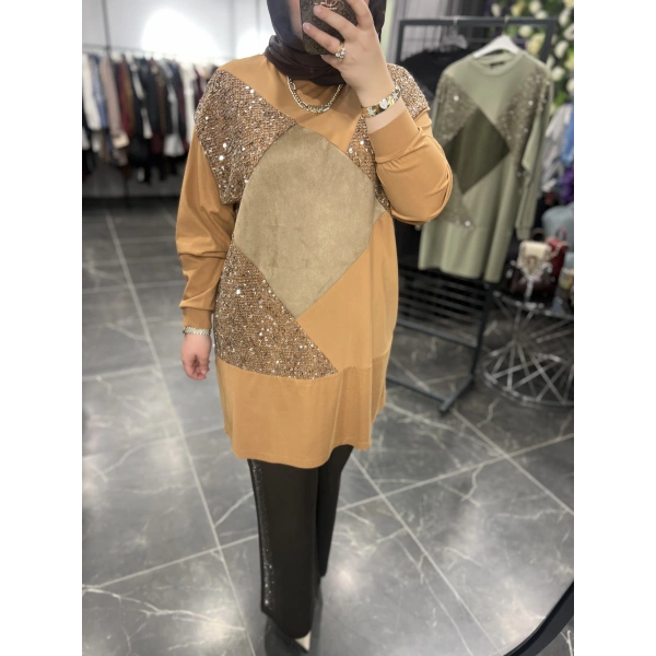 Levidor Pul ve Nubuklu Bambu Penye Tunik