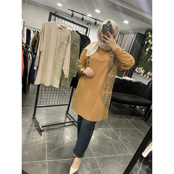 Levidor Pullu Taşlı Pamuk Tunik