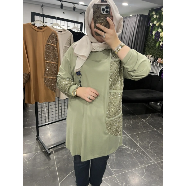 Levidor Pullu Taşlı Pamuk Tunik