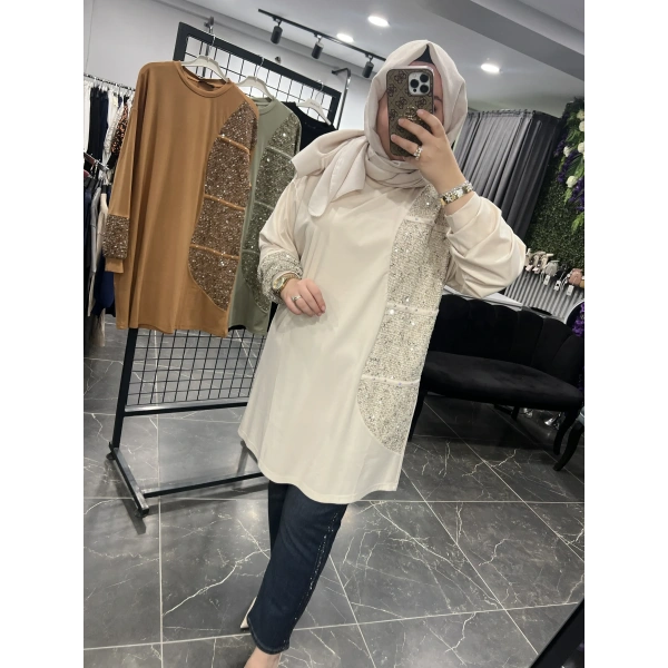 Levidor Pullu Taşlı Pamuk Tunik