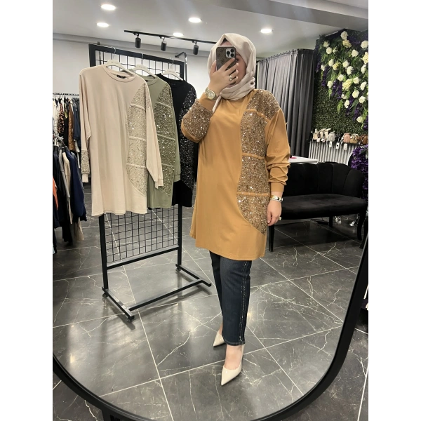 Levidor Pullu Taşlı Pamuk Tunik