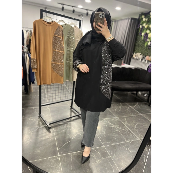 Levidor Pullu Taşlı Pamuk Tunik